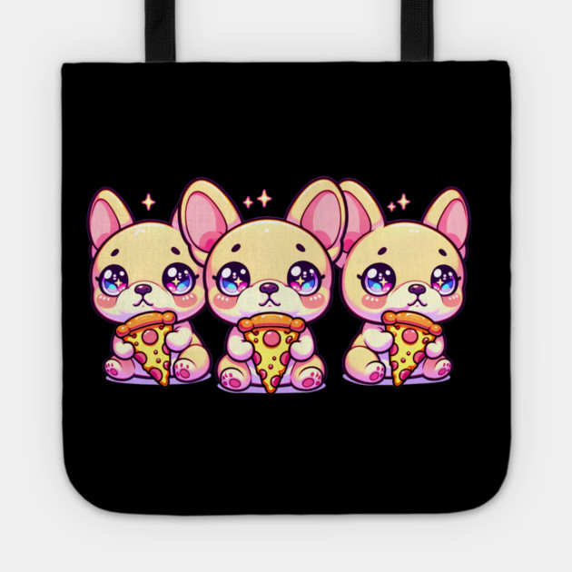 Cute Frenchie Dogs with Pizza, French Bulldogs Tote by logiamerch