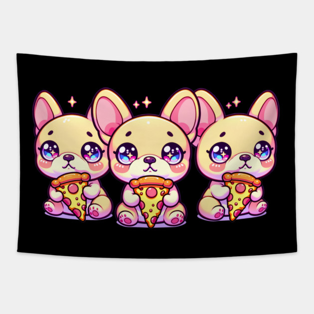 Cute Frenchie Dogs with Pizza, French Bulldogs Tapestry by logiamerch