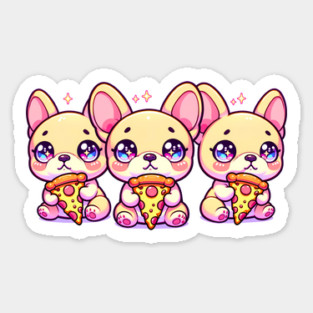 Cute Frenchie Dogs with Pizza, French Bulldogs Sticker