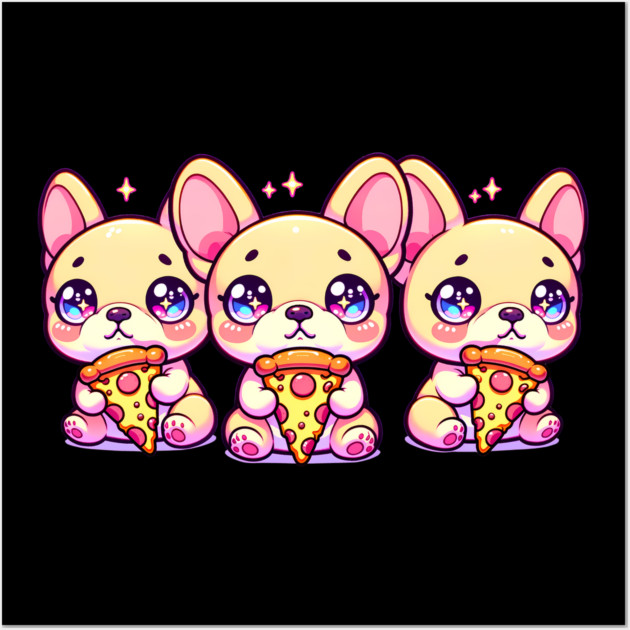 Cute Frenchie Dogs with Pizza, French Bulldogs Wall Art by logiamerch