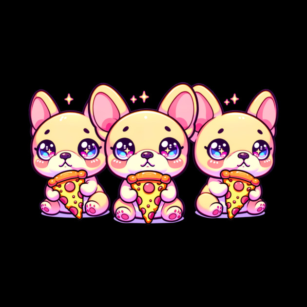 Cute Frenchie Dogs with Pizza, French Bulldogs by logiamerch