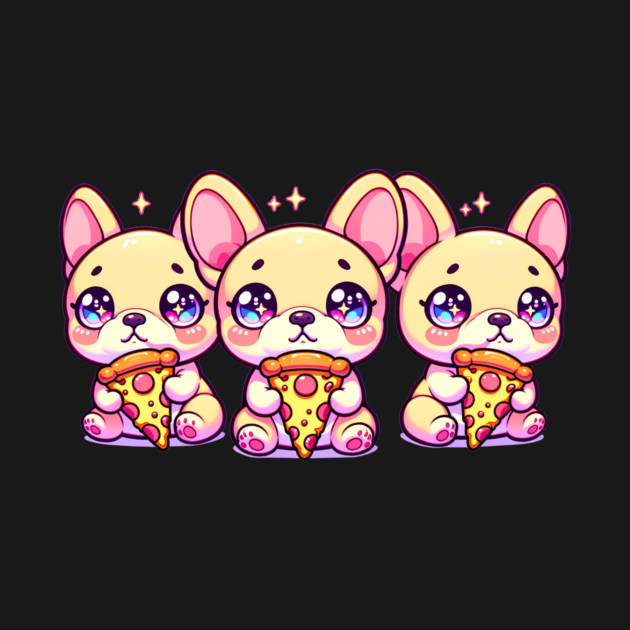 Cute Frenchie Dogs with Pizza, French Bulldogs by logiamerch