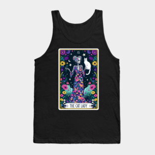 Cat Lady Funny Skeleton Tarot Card Tank Top