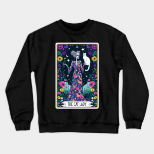 Cat Lady Funny Skeleton Tarot Card Crewneck Sweatshirt