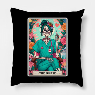 Nurse Funny Skeleton Tarot Card Pillow