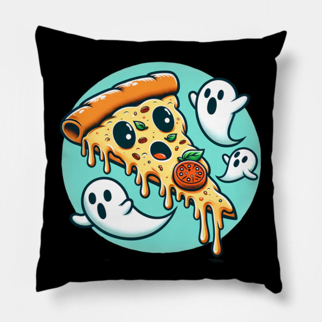 Funny Pizza Ghost Halloween Pillow by logiamerch
