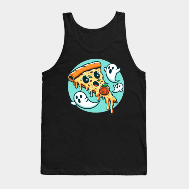 Funny Pizza Ghost Halloween Tank Top by logiamerch