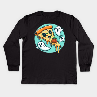 Funny Pizza Ghost Halloween Kids Long Sleeve T-Shirt