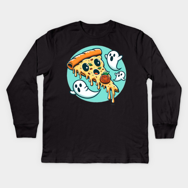 Funny Pizza Ghost Halloween Kids Long Sleeve T-Shirt by logiamerch