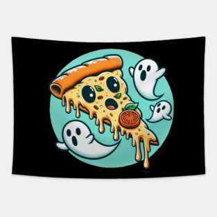 Funny Pizza Ghost Halloween Tapestry