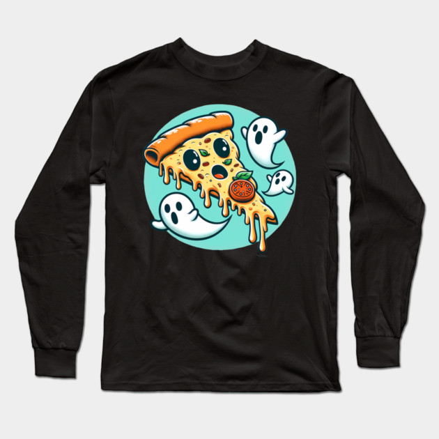Funny Pizza Ghost Halloween Long Sleeve T-Shirt by logiamerch