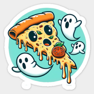 Funny Pizza Ghost Halloween Sticker