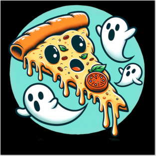 Funny Pizza Ghost Halloween Posters and Art