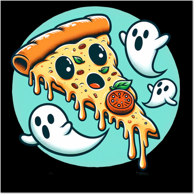 Funny Pizza Ghost Halloween Wall Art by logiamerch