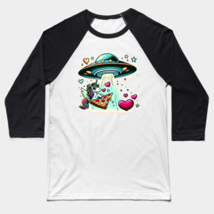 Funny Pizza Unicorn Ufo Baseball T-Shirt