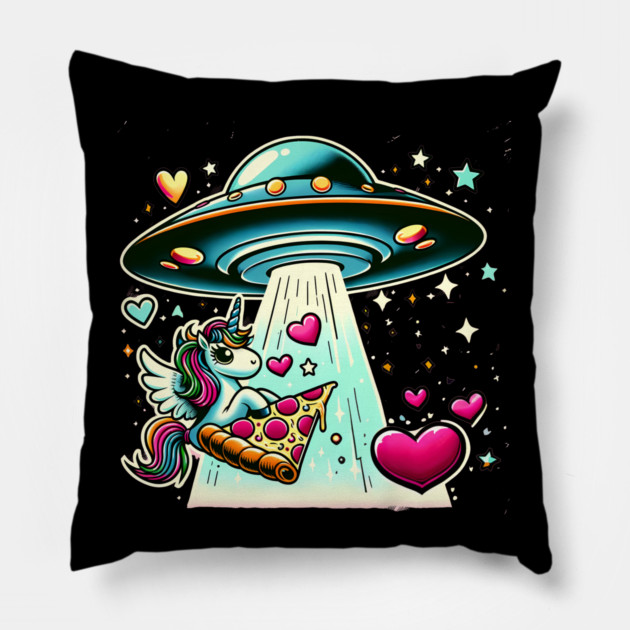 Funny Pizza Unicorn Ufo Pillow by logiamerch
