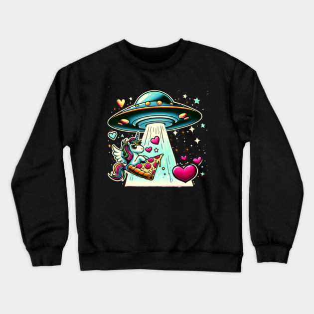Funny Pizza Unicorn Ufo Crewneck Sweatshirt by logiamerch