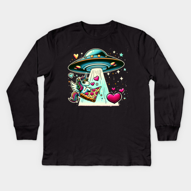 Funny Pizza Unicorn Ufo Kids Long Sleeve T-Shirt by logiamerch