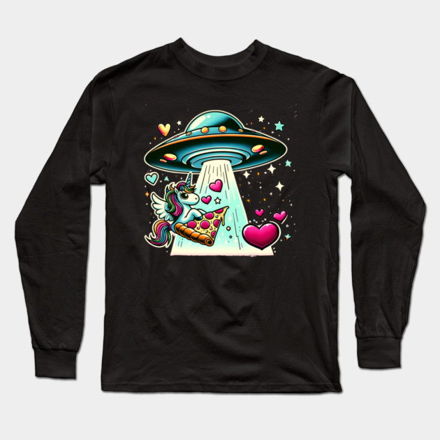 Funny Pizza Unicorn Ufo Long Sleeve T-Shirt by logiamerch