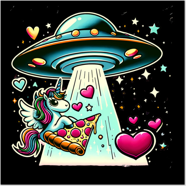 Funny Pizza Unicorn Ufo Wall Art by logiamerch