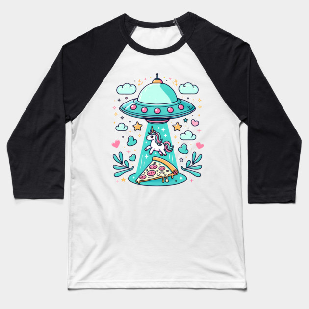 Funny Pizza Unicorn Ufo Baseball T-Shirt by logiamerch