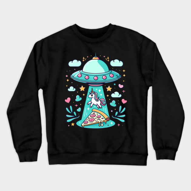 Funny Pizza Unicorn Ufo Crewneck Sweatshirt by logiamerch