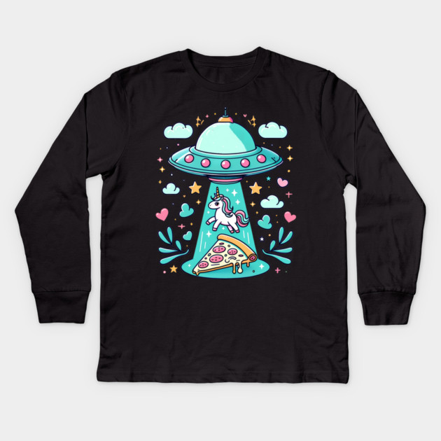Funny Pizza Unicorn Ufo Kids Long Sleeve T-Shirt by logiamerch