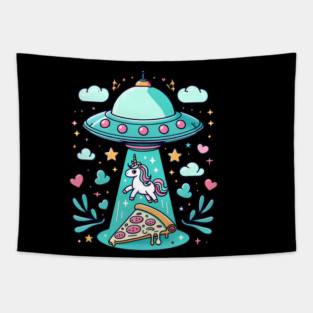 Funny Pizza Unicorn Ufo Tapestry