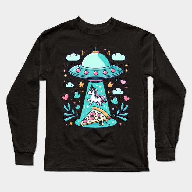 Funny Pizza Unicorn Ufo Long Sleeve T-Shirt by logiamerch