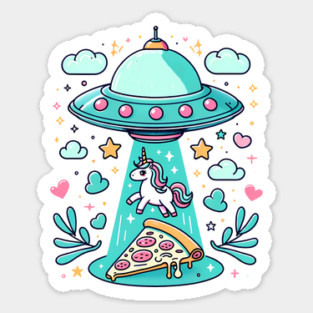 Funny Pizza Unicorn Ufo Sticker