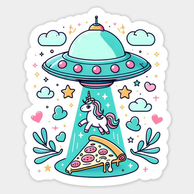 Funny Pizza Unicorn Ufo Sticker by logiamerch
