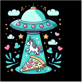 Funny Pizza Unicorn Ufo Posters and Art