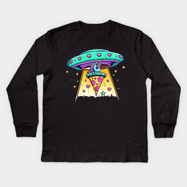 Funny Pizza Unicorn Ufo Kids Long Sleeve T-Shirt by logiamerch