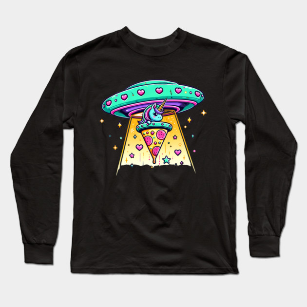 Funny Pizza Unicorn Ufo Long Sleeve T-Shirt by logiamerch