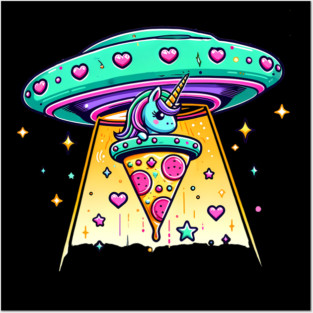 Funny Pizza Unicorn Ufo Posters and Art