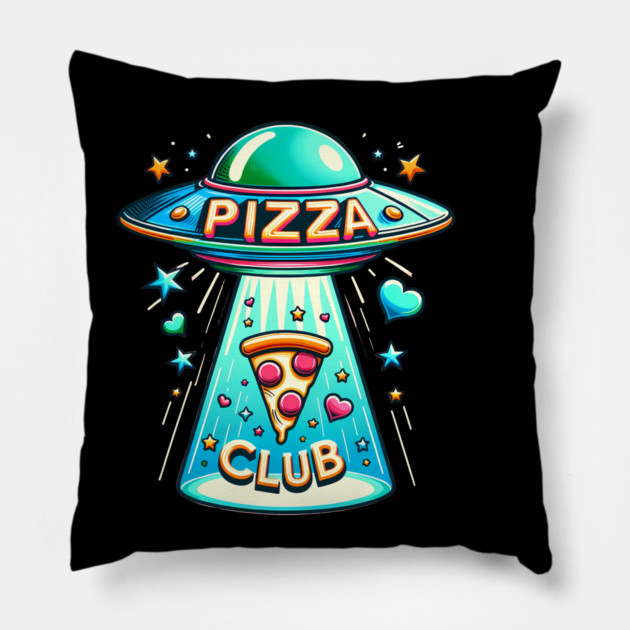 Funny Pizza Ufo, Pizza Club Pillow by logiamerch