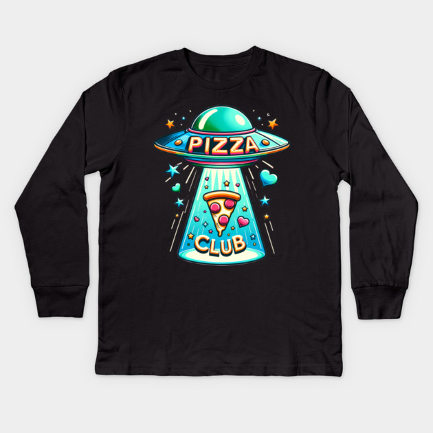 Funny Pizza Ufo, Pizza Club Kids Long Sleeve T-Shirt by logiamerch