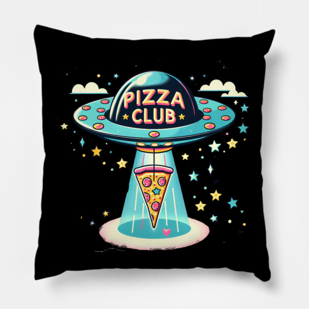 Funny Pizza Ufo, Pizza Club Pillow by logiamerch