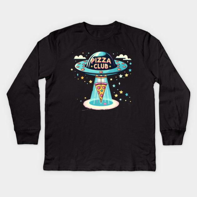 Funny Pizza Ufo, Pizza Club Kids Long Sleeve T-Shirt by logiamerch