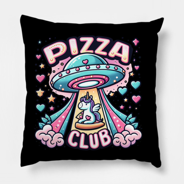 Funny Pizza , Unicorn, Ufo, Pizza Club Pillow by logiamerch