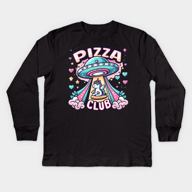 Funny Pizza , Unicorn, Ufo, Pizza Club Kids Long Sleeve T-Shirt by logiamerch