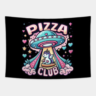 Funny Pizza , Unicorn, Ufo, Pizza Club Tapestry