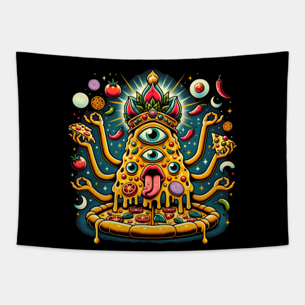 Dizza deity, Funny Pizza Lover Artwork Tapestry by logiamerch