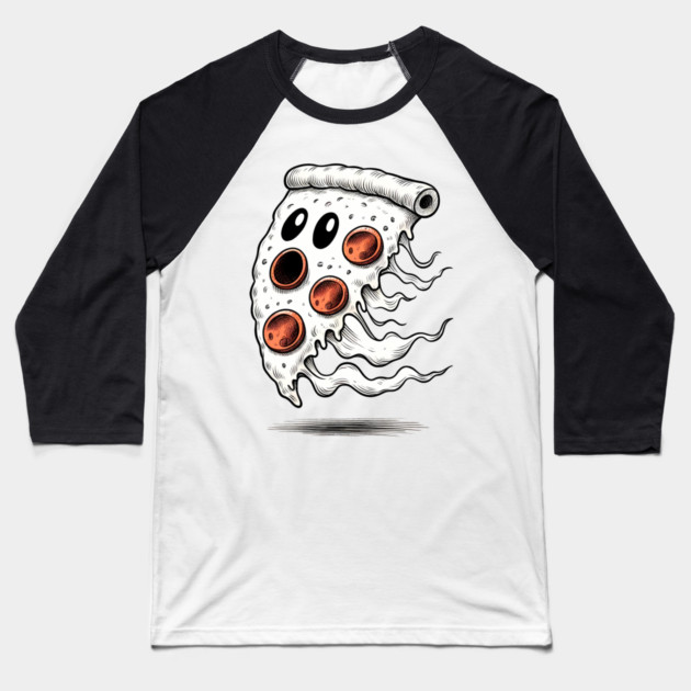 Funny Pizza Ghost Halloween Baseball T-Shirt by logiamerch