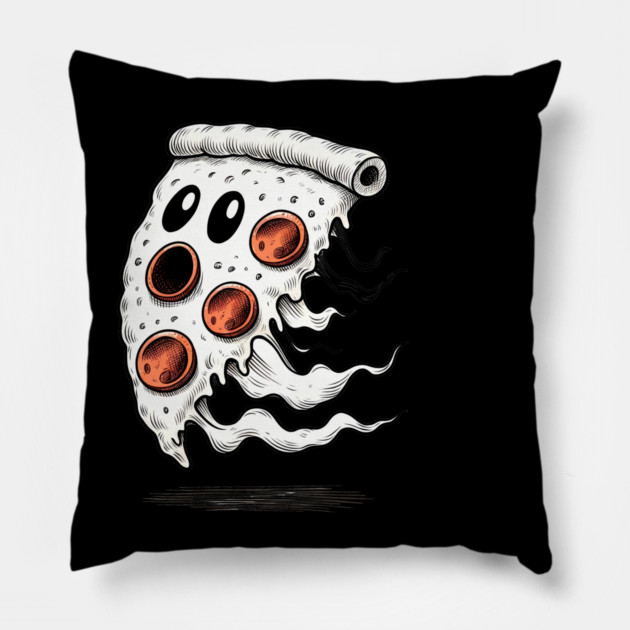 Funny Pizza Ghost Halloween Pillow by logiamerch