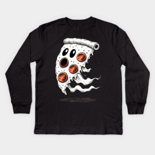 Funny Pizza Ghost Halloween Kids Long Sleeve T-Shirt