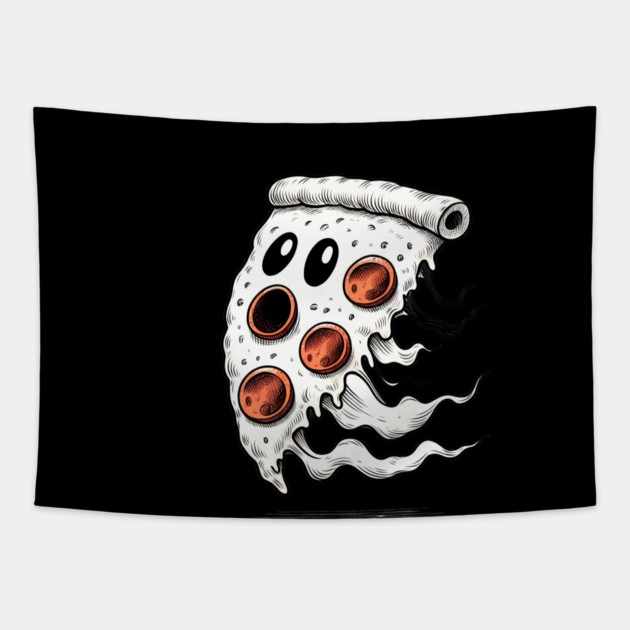 Funny Pizza Ghost Halloween Tapestry by logiamerch