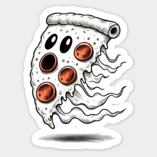 Funny Pizza Ghost Halloween Sticker