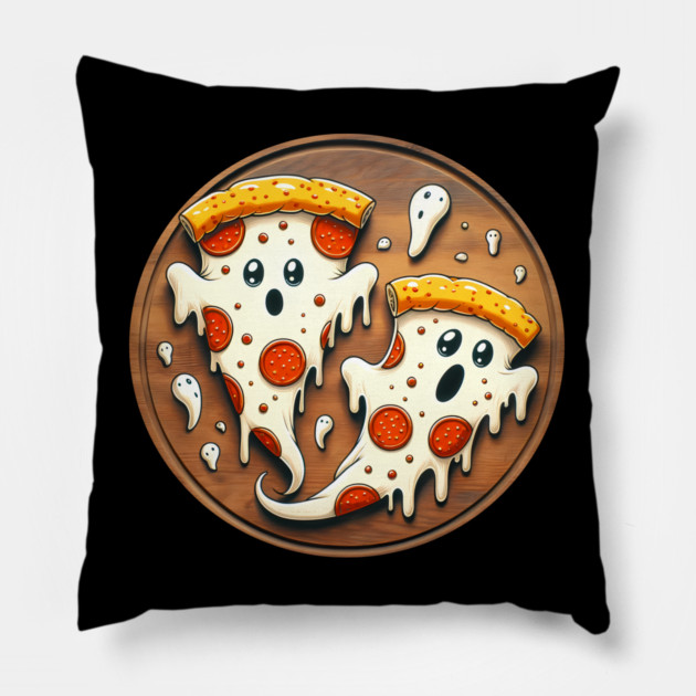 Funny Pizza Ghost Halloween Pillow by logiamerch