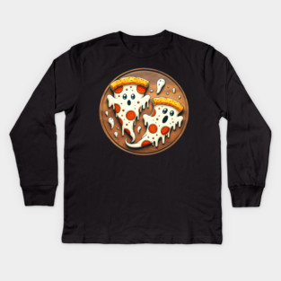 Funny Pizza Ghost Halloween Kids Long Sleeve T-Shirt